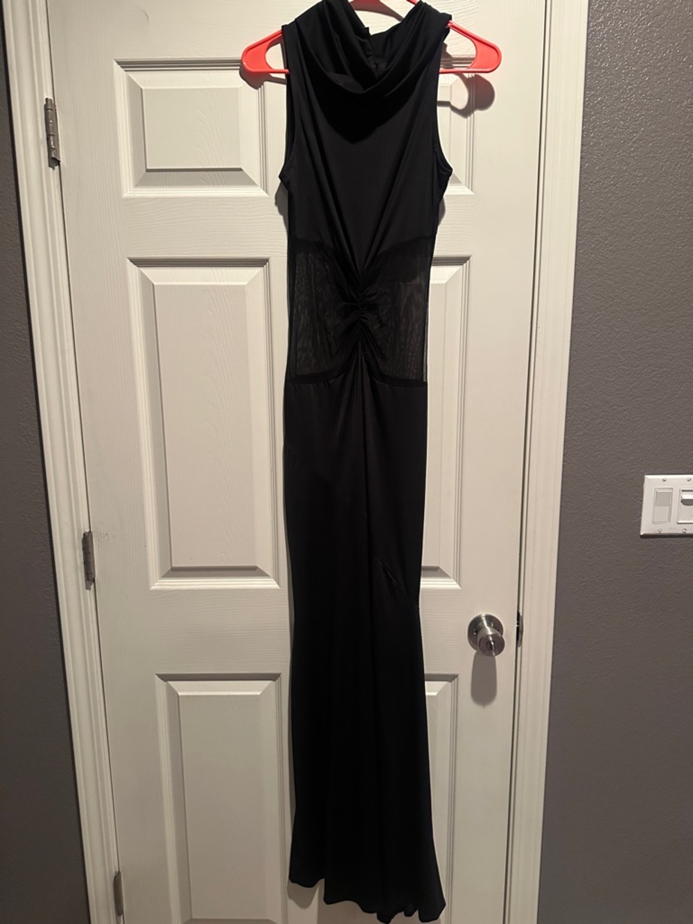 Fashion Nova M Sleek Black Maxi Dress with Sheer Waist Panels